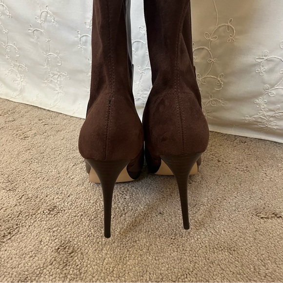 New Nine West Quizme Knee High Platform Heel Suede Brown Leather Boots Sz 9 WC - Picture 7 of 16
